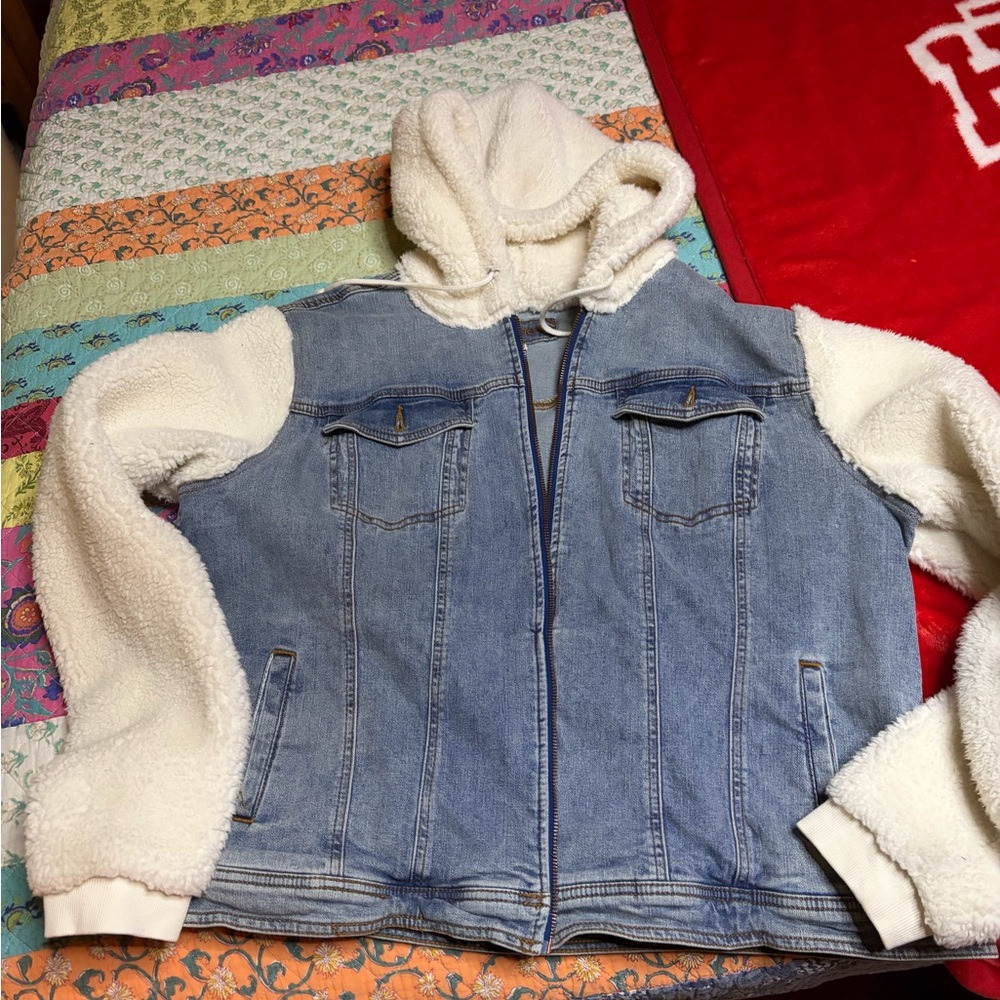 Maurice’s Denim Jacket with White Sherpa Sleeves